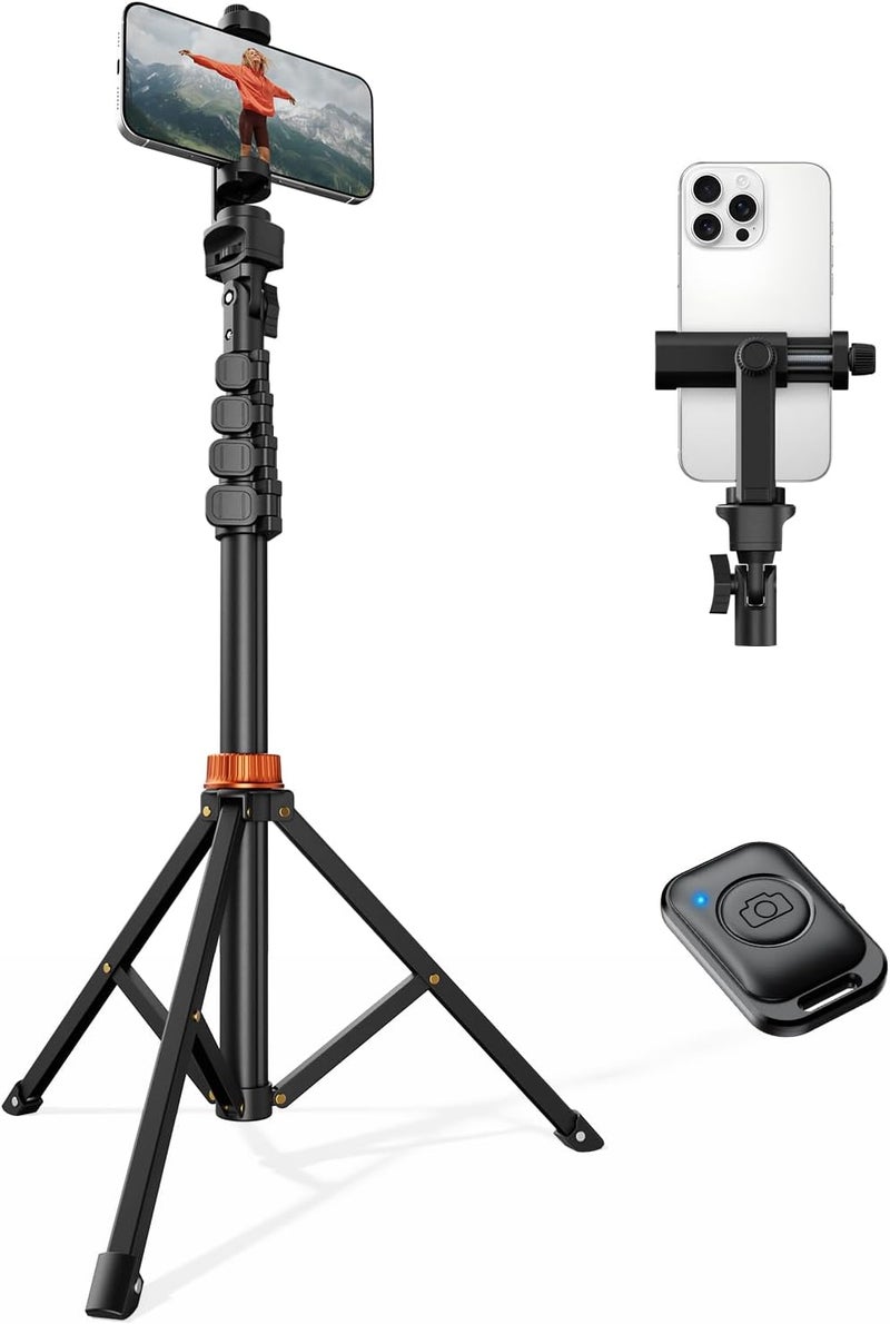 Vimose 66" Phone Tripod, Tripod for iPhone with Remote & Ultimate Phone Mount, Extendable Selfie Stick Cell Phone Tripod Stand for Video Recording, Compatible for iPhone/Android/Camera, Light Stand - Image 1